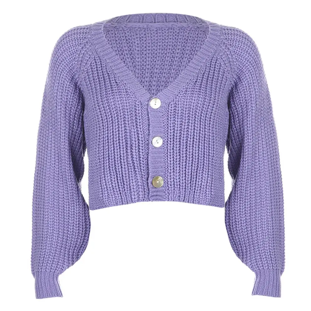 Solid Strikket Beskåret Cardigans til Kvinder koreanske Knappet Oversize Sweater Mode Efteråret 2020 Tøj til Kvinder V-Hals Sweater