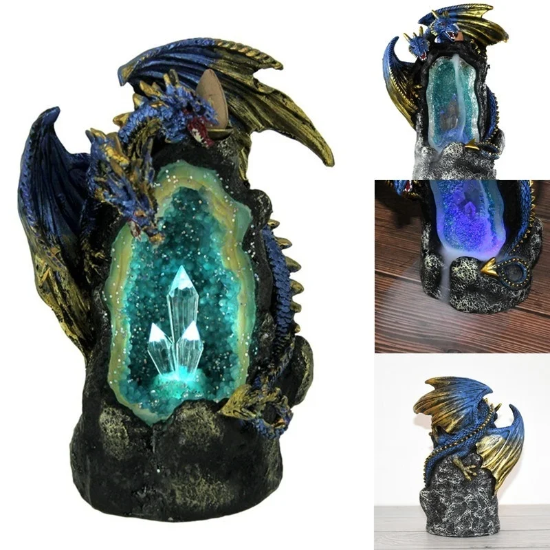 Drop shipping Harpiks LED Dragon Tilbagestrømning Røgelse Brænder Dragon Røgelse Holder Hjem Indretning Aromaterapi Ornament + 10 Kegler