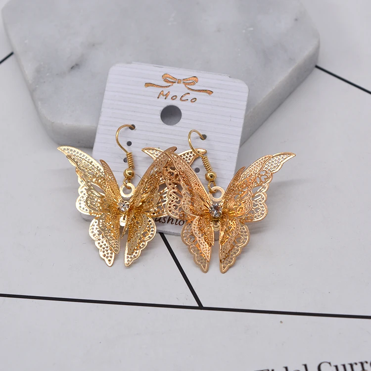 Bridal Dekoration Vintage Øreringe Guld farve Butterfly Øreringe Overdrevet Kvinder Barok Rød Blomst Øreringe