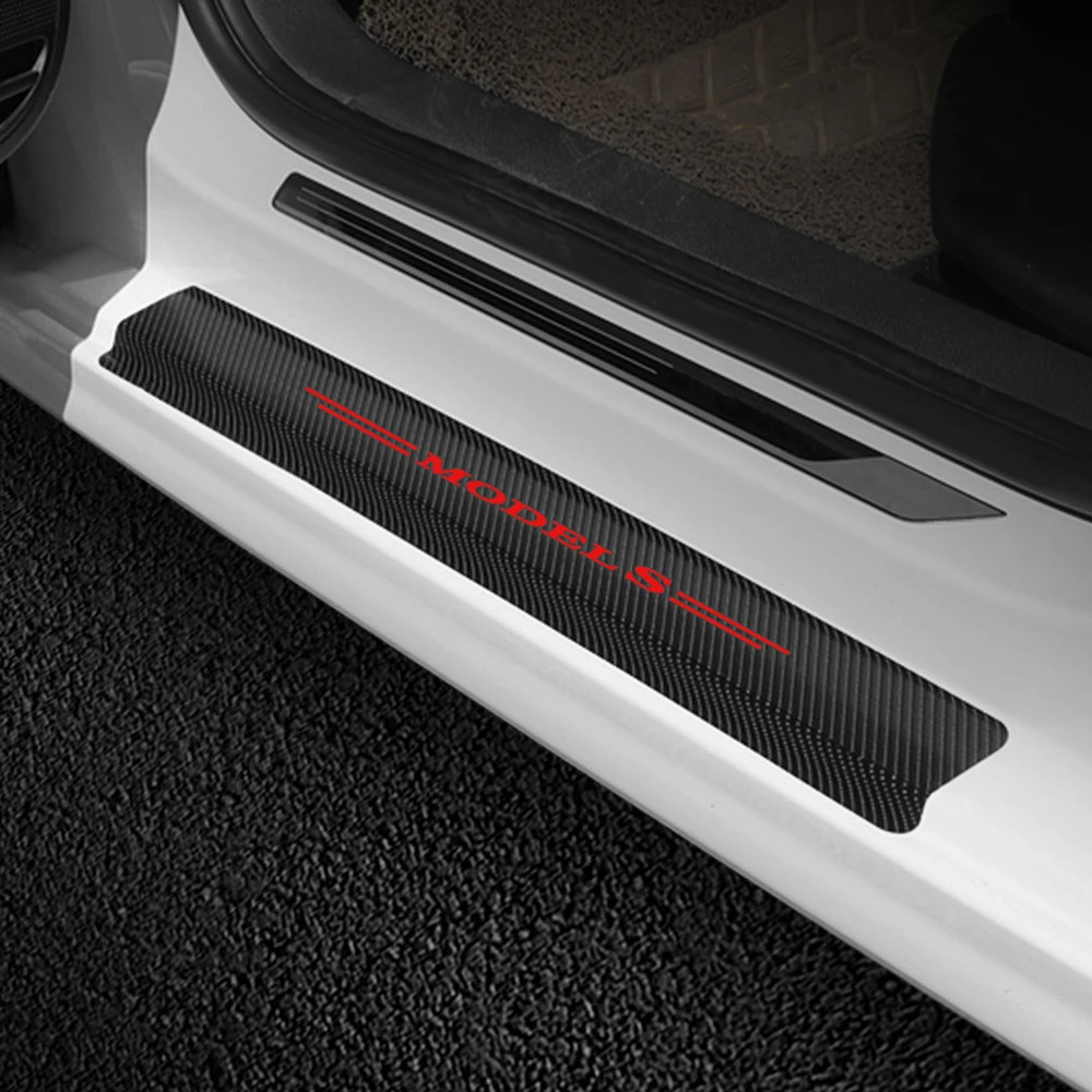 1 sæt Carbon Fiber Bil Tærskel Anti-dirty Mærkat Dør Karmen Protector Pad Film Interiør Modificeret Til Tesla Model S Tilbehør
