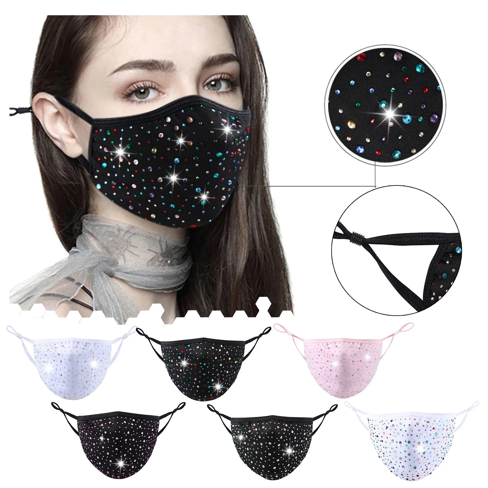 Lysende Ansigt Maske Til Voksne Kvinder Mode Glitter Munden Maske Genanvendelige Vaskbar Åndbar Bomuld Maske Fest Mascarilla Masque