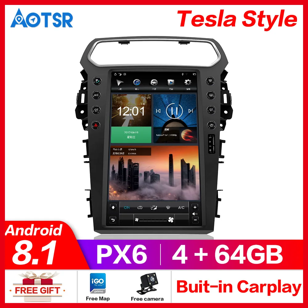 4G+64G Lodret tesla skærmen Android 8.1 Car Multimedia Afspiller Til Ford Explorer 2011-2019 GPS-Navigation, radio stereo head unit