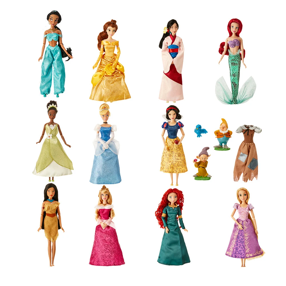 Ægte Disney-Butik 30CM Rapunzel Belle Mulan Merida Havfrue Multi Jasmin fælles prinsesse dukke legetøj Til Børn Julegave