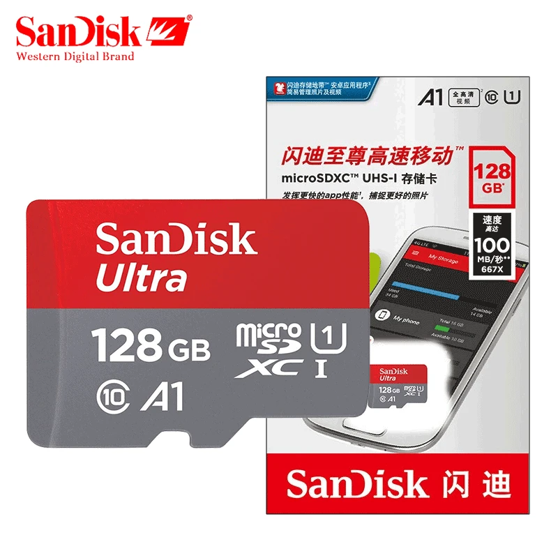 Sandisk A1 Memory Card 16GB, 32gb, 64GB 128GB 200GB 256GB 400 GB Micro sd-kort Class10 UHS-1 flash-kort, Microsd-TF/SD-Kort