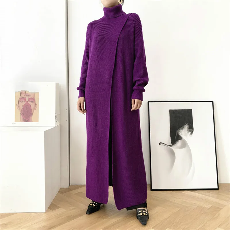 LANMREM kvinders lange turtleneck sweater design pullover base med split-fit langærmet 2020 nye kintted tøj famale YJ968