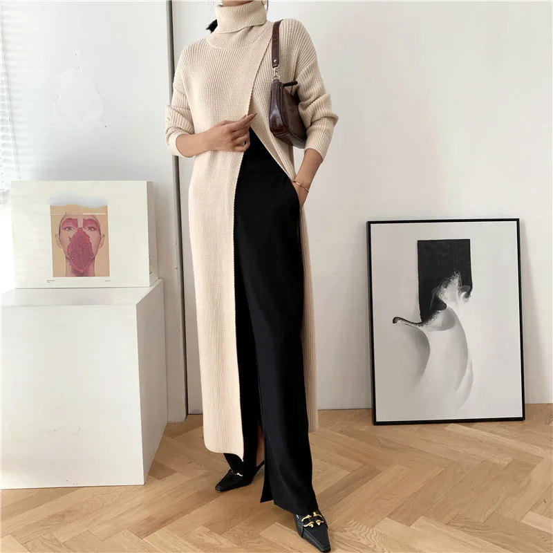 LANMREM kvinders lange turtleneck sweater design pullover base med split-fit langærmet 2020 nye kintted tøj famale YJ968