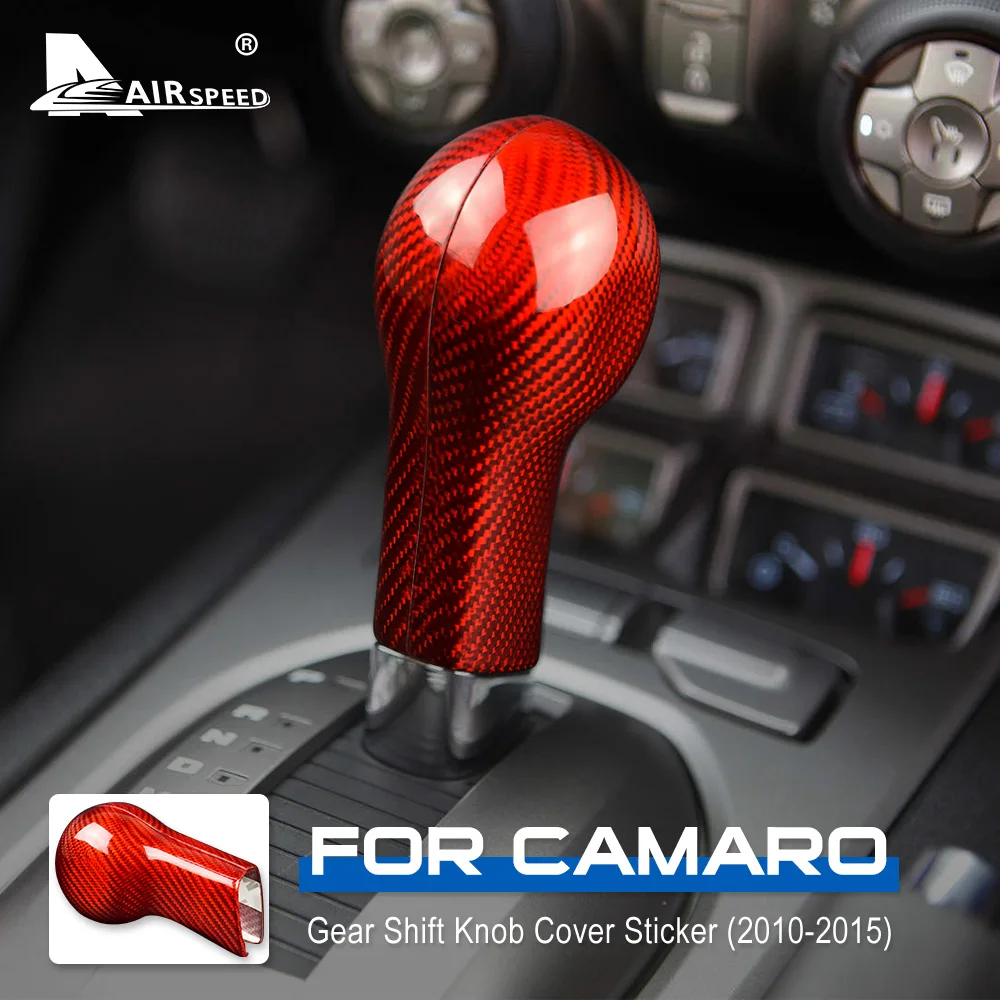 FLYVEHASTIGHED Red Carbon Fiber Bil Gear Shift Knappen Dække Interiør Trim for Chevrolet Camaro 2010 2011 2012 2013 Tilbehør