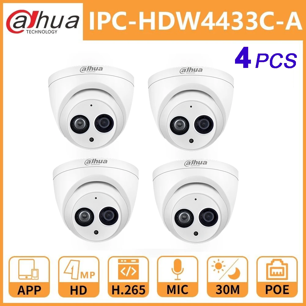 Dahua IP-Kamera DH IPC-HDW4433C-EN 4MP Network IP-Kamera med PoE Starlight HD Kamera Kuppel Indbygget Mic Sikkerhed System Onvif-Cam