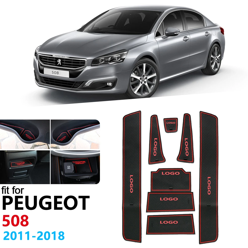 Anti-Slip Gummi Gate Slot Cup Mat For Peugeot 508 508sw 508RXH 2011 2012 2013 2016 2017 2018 Døren Groove Mat
