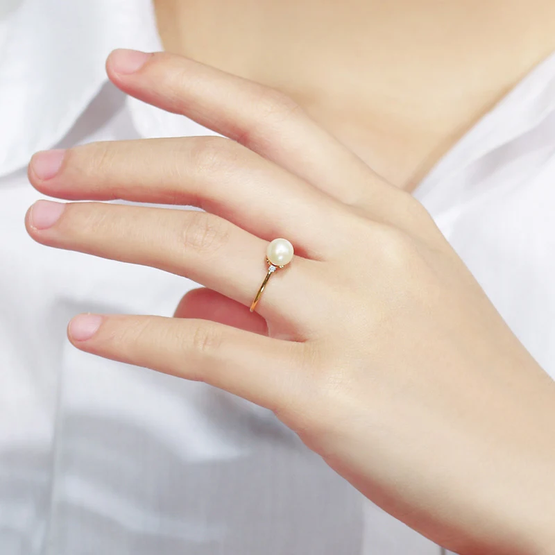 OEVAS Massiv 925 Sterling Sølv Perle Ring For Kvinder Guld Farve Enkel Og Elegant Luksus Oprindelige Charme Damer Fine Smykker