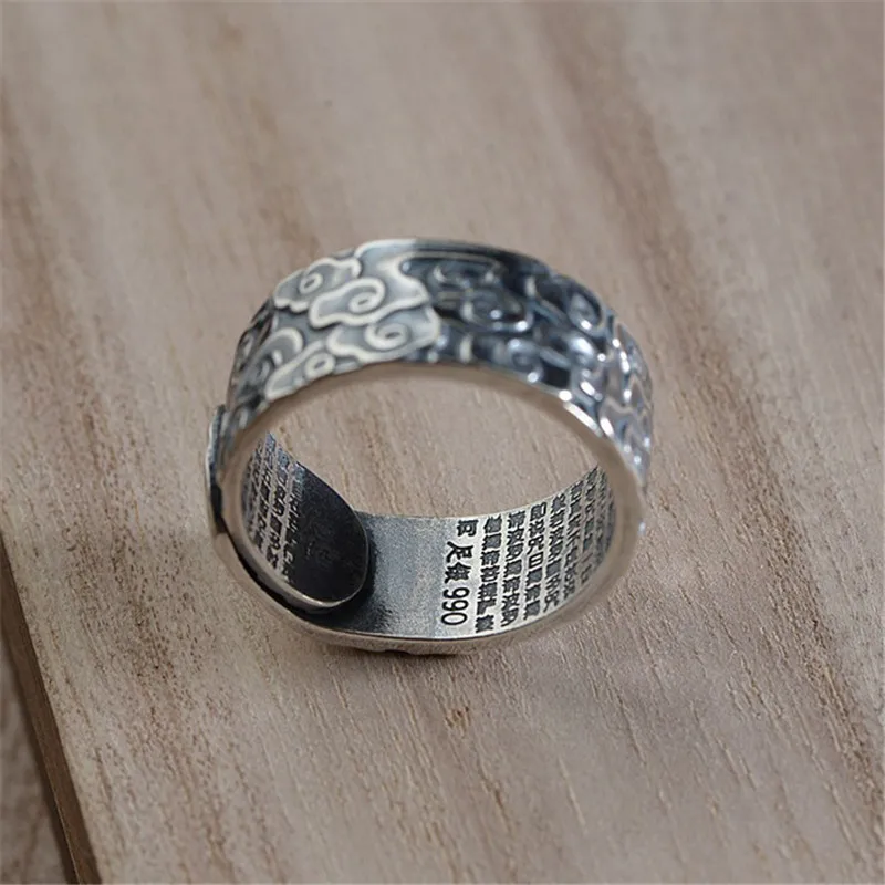 V. Real YA 990 Sterling Sølv Ring for Kvinder, Mænd Retro Cloud Buddhismen prajnaparamita hjerte sutra Ringe Sølv Smykker