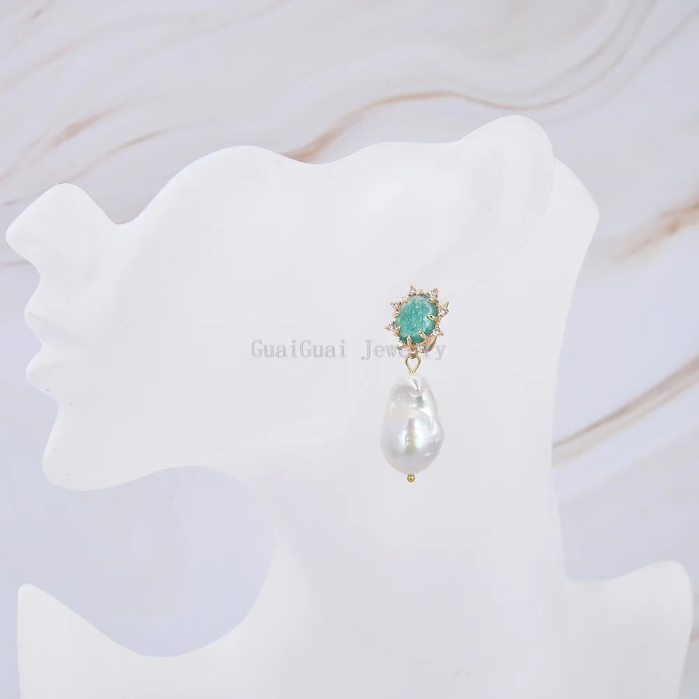GuaiGuai Smykker Naturlige Hvide Kulturperler Keshi Barok Perle Grøn Jade Dingle Øreringe Søde Dame-Pige Gave