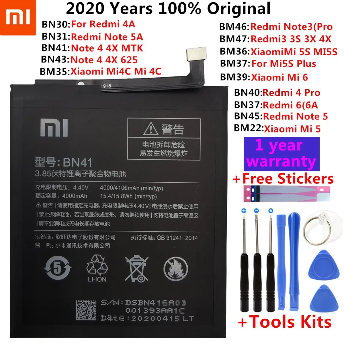 Xiao Mi Oprindelige Telefonens Batteri Til Xiaomi Redmi Note 4 4X 3 3S 3X 4X 4A 3 pro 5 5A 6 6A Pro Mi4C Mi 5X Mi 5 Mi5 M5 Mi6 Batterier