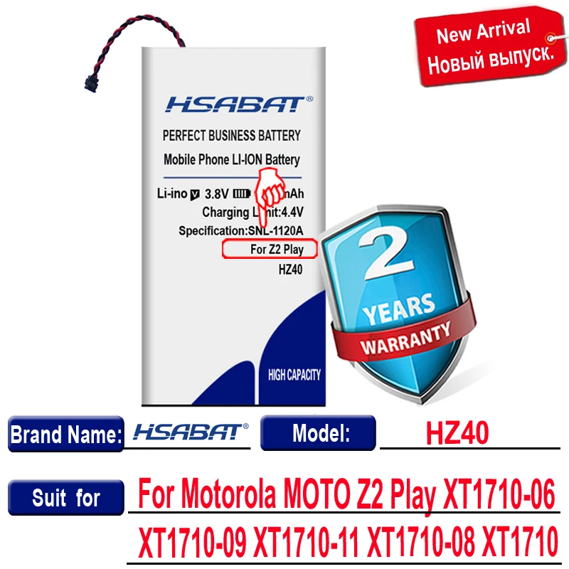 HSABAT 3850mAh HZ40 Batteri for Motorola Moto Z2 Spille XT1710-01 XT1710-02 XT1710-08 XT1710-07 XT1710-09 XT1710-10 Batterier