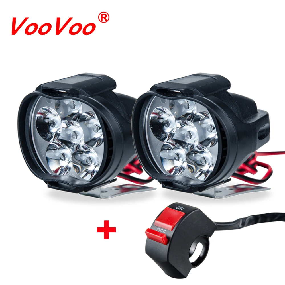 VooVoo 2STK Universal Motorcykel Lys LED Moto Forlygte Spotlight Montering + Skift Faro Moto for Knallerter, Scootere Mc