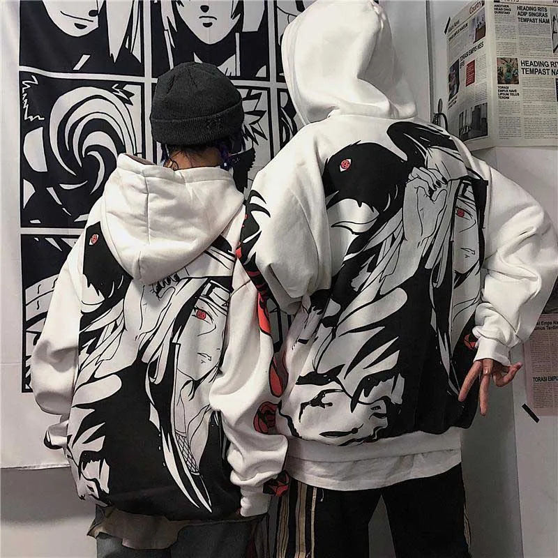 2020 Efterår og vinter Anime Naruto Sasuke og Itachi Lignedede Print hættetrøjer Casual tykkere varm pullover hætte sweatshirt kvinder mænd