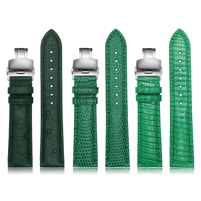Grøn ægte Læder rem, struds læder lizard læder watchbands med mandlige armbånd 20mm