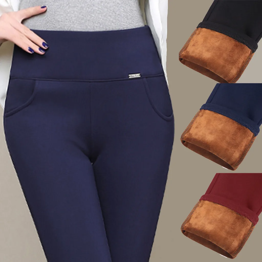 Women Winter Leggings Plus Size High Waist Stretch Thick Legging Solid Skinny Warm Velvet Pencil Pants Lady Trousers Hot 50