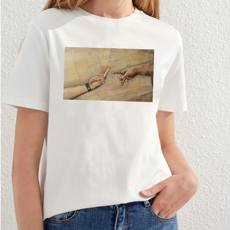 Fashionshow-KHO Michelangelos Adams Skabelse Middler Finger Sommeren Korte Ærmer Trykt T-shirts Shirt Kvinder Sommer T-shirt, Toppe