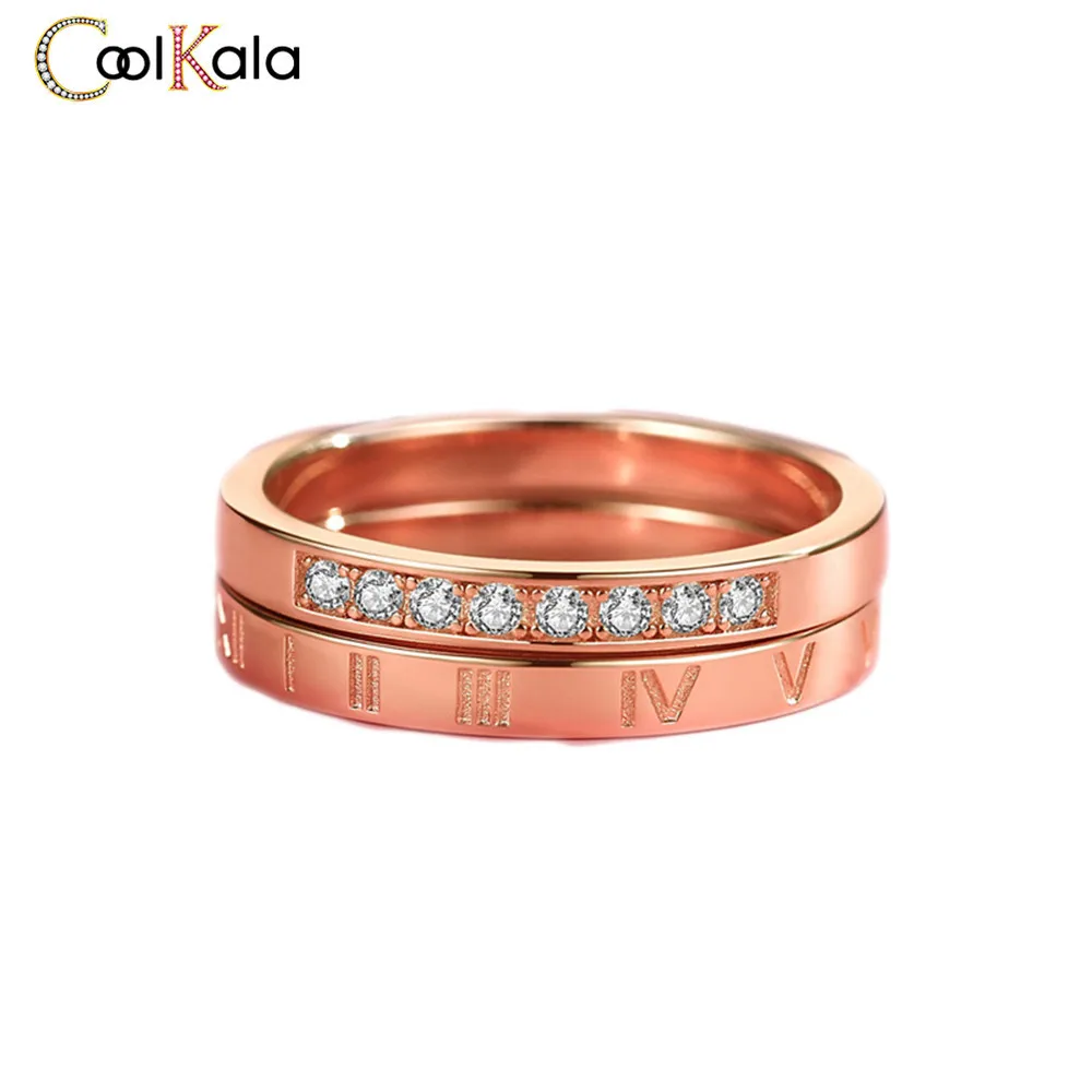 Coolkala Romerske Tal Rose Gold Par Sterling Sølv Enkelt Temperament Lys Luksus Par Ring Ins Mode Gave Je