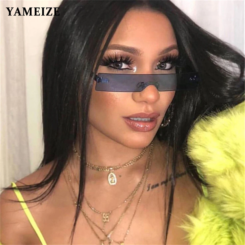 YAMEIZE Mode Flat Top Små Firkantede Solbriller Kvinder Mænd Punk Uindfattede solbriller Retro Briller Steampunk Beskyttelsesbriller Gafas