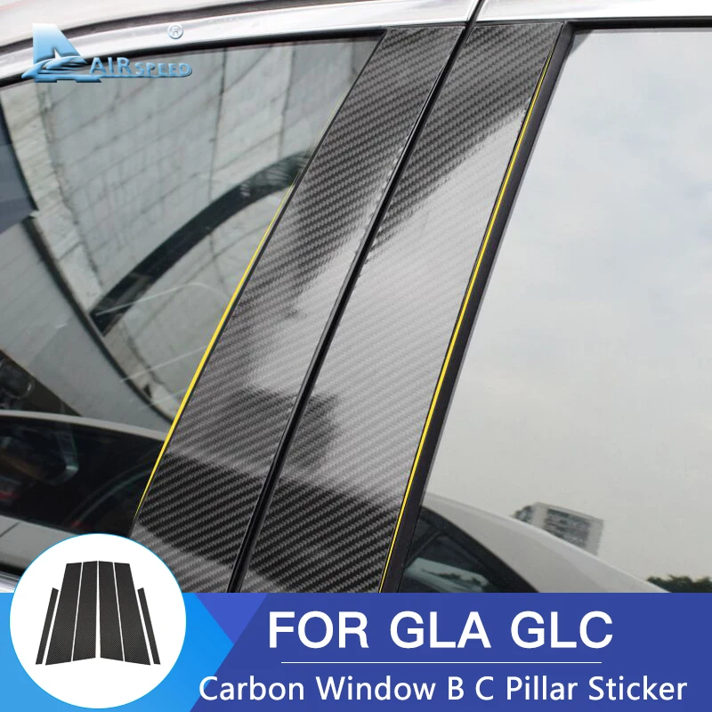 Flyvehastighed 6stk til Mercedes Benz GLA GLC Tilbehør Mercedes Benz GLA GLC Sticker Carbon Fiber Bil, Vindue B-Søjle Trim Moulding