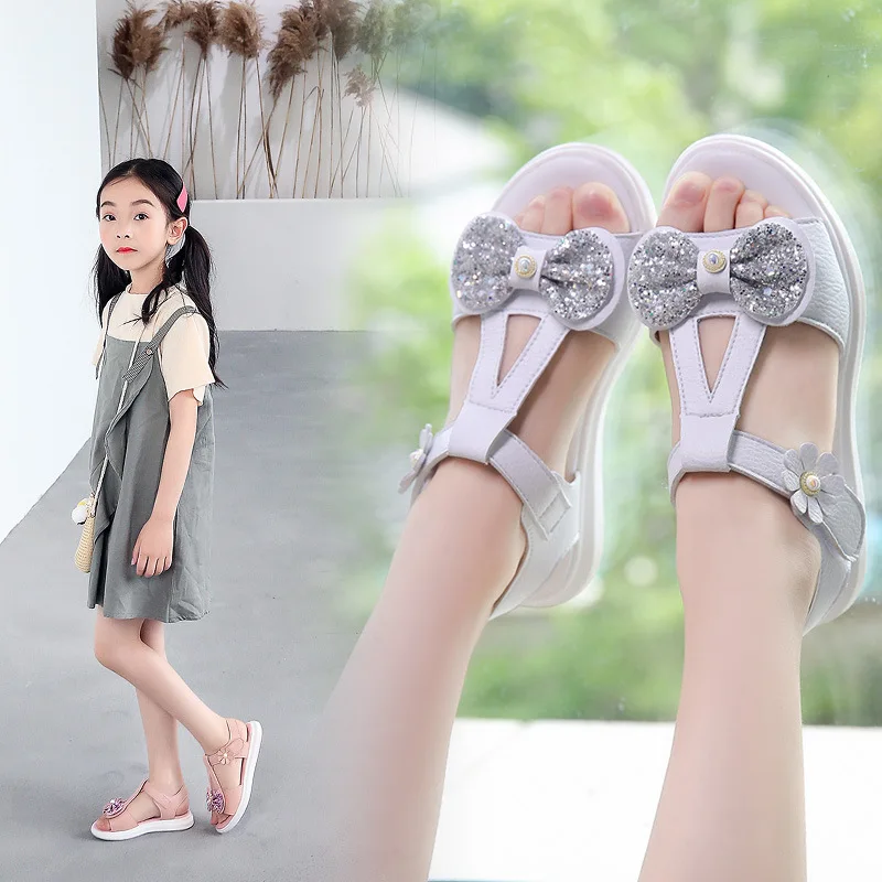 Pigernes Sommer Sandaler 2020 Nye Mode søde Søde Bue Børns Prinsesse Sko Børns Bløde Bund Crystal Lille Sko B794
