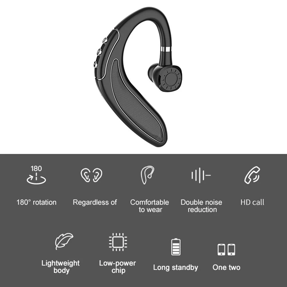 Bluetooth-V5 Trådløs håndfri Ensidige Hængende Ear Headset med Mikrofon Forbinde To Enheder med Stor Kapacitet Batteri