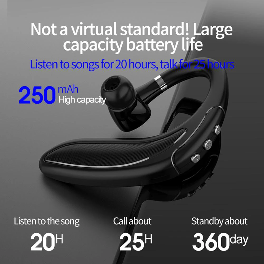 Bluetooth-V5 Trådløs håndfri Ensidige Hængende Ear Headset med Mikrofon Forbinde To Enheder med Stor Kapacitet Batteri