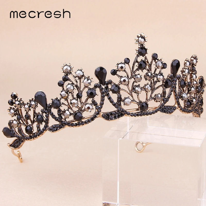 Mecresh Smukke Vintage Crystal Fuld Runde Barok Brud Tiara Hår Crown Bryllup Tilbehør til Kvinder Diadem Pandebånd HG256