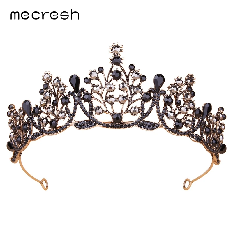 Mecresh Smukke Vintage Crystal Fuld Runde Barok Brud Tiara Hår Crown Bryllup Tilbehør til Kvinder Diadem Pandebånd HG256