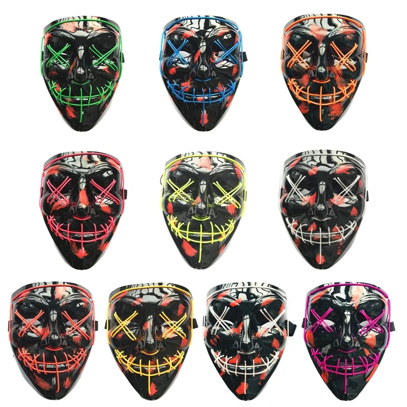 Halloween Neon Maske LED-Lys Op Fest Masker Opgøret valgår Stor Sjove Masker Festival Cosplay Kostume Glød I Mørke #