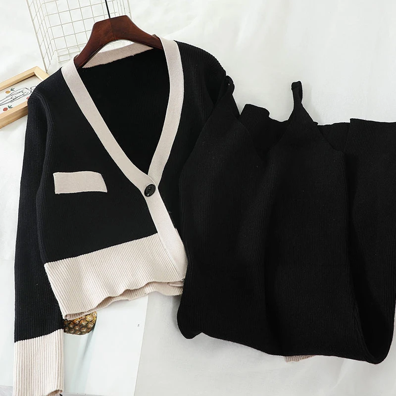 Falder 2020 Lange Ærmer Cashmere Passer til Kvinder med To-delt Outfits Elegant Cardigan Kvindelige Sweater Dress To delt Sæt Kvinder TZ395