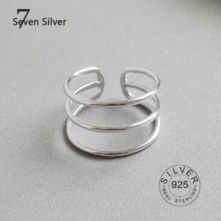 Ægte 925 Sterling Sølv ringe for kvinder 2/3/4 linjer, Geometriske Justerbar Ring Minimalistisk Fine Smykker fest Tilbehør