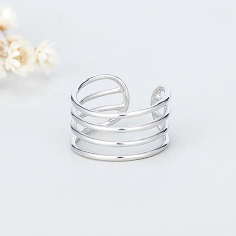 Ægte 925 Sterling Sølv ringe for kvinder 2/3/4 linjer, Geometriske Justerbar Ring Minimalistisk Fine Smykker fest Tilbehør