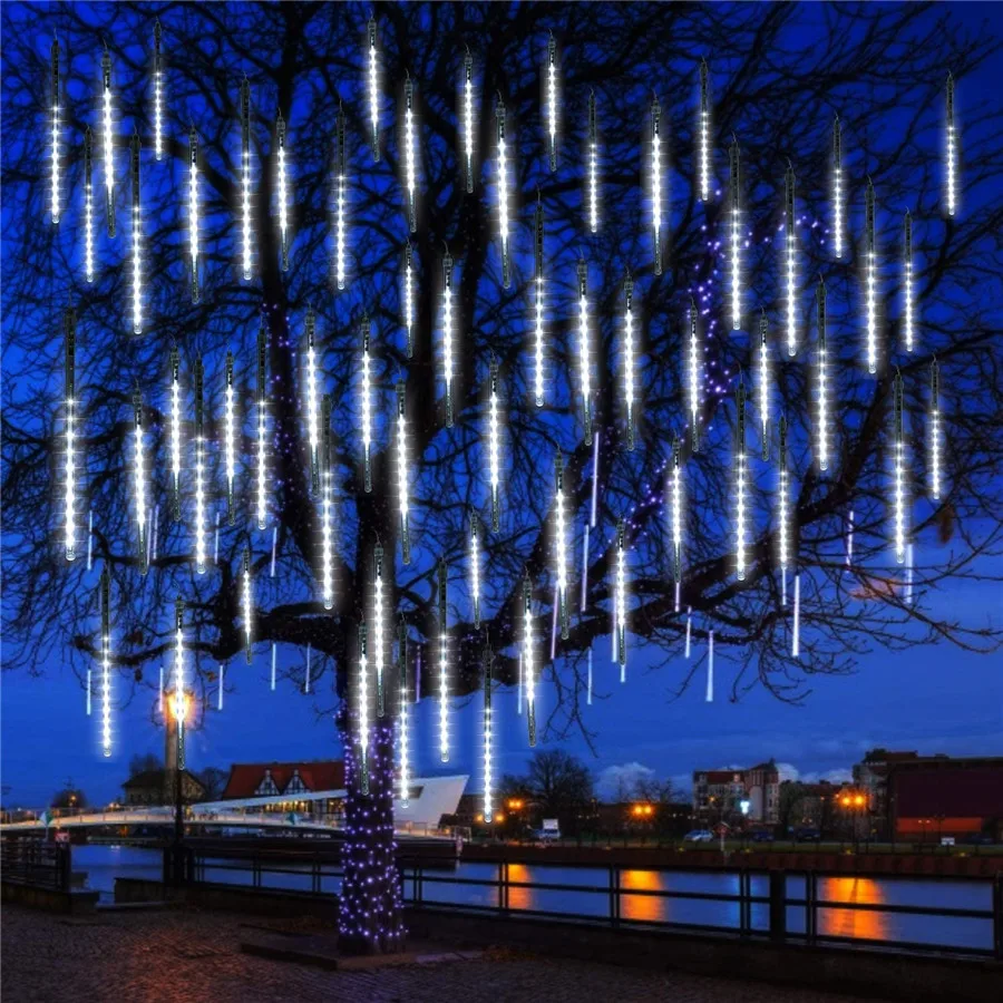 LED meteorregn Regn Lys Vandtæt Sneen Falder Regndråbe Icicle Fe Lys 50cm 8 Rør Bryllup Xmas Garland String Lys