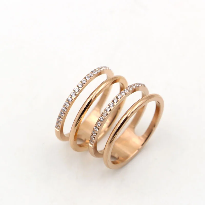 Den nye mode hule dobbelt lag 21 håndlavet indlagt krystal ring, forgyldt rose gold-mænd og kvinder engagement ring