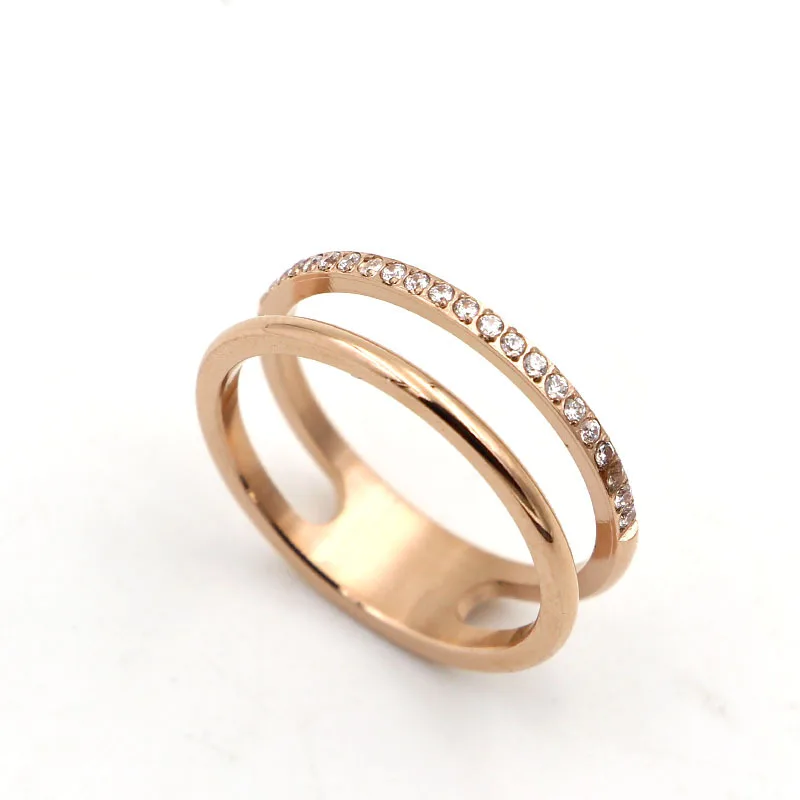 Den nye mode hule dobbelt lag 21 håndlavet indlagt krystal ring, forgyldt rose gold-mænd og kvinder engagement ring