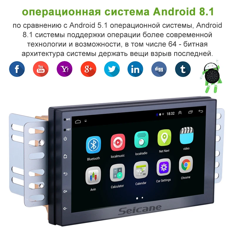Seicane 2Din Android 8.1 Wifi hovedenheden Radio Audio GPS Multimedie-Afspiller Til Universal TOYOTA, Nissan, Kia RAV4 Honda VW Hyundai