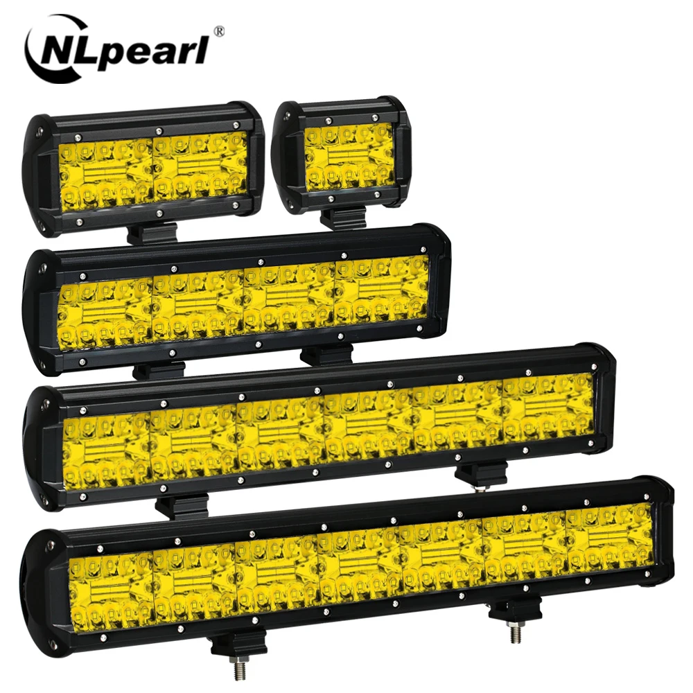 NLpearl 4-20inch 3Rows LED Bar Lys Offroad 12V 24V Gul LED Wokr Lys for Jeep Lastbil Suv, 4x4 Traktor Båd Atv LED Tåge Lys