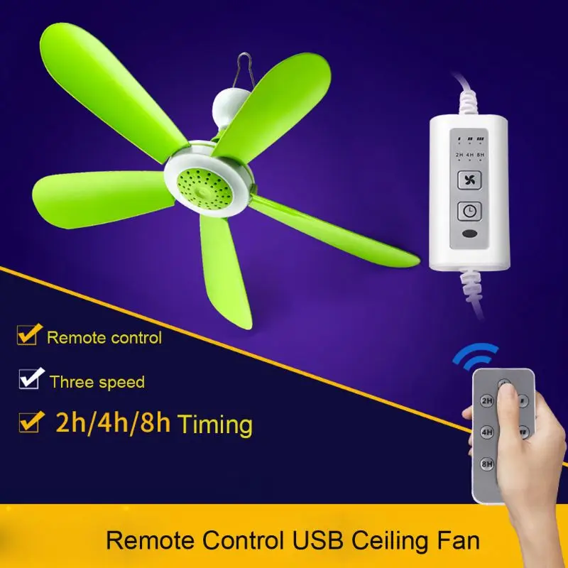 5W Fjernbetjening Timing USB-Loft Ventilator Air Cooler USB-Fans til Bed Camping Udendørs Hængende Camper Telte Bøjle Fan