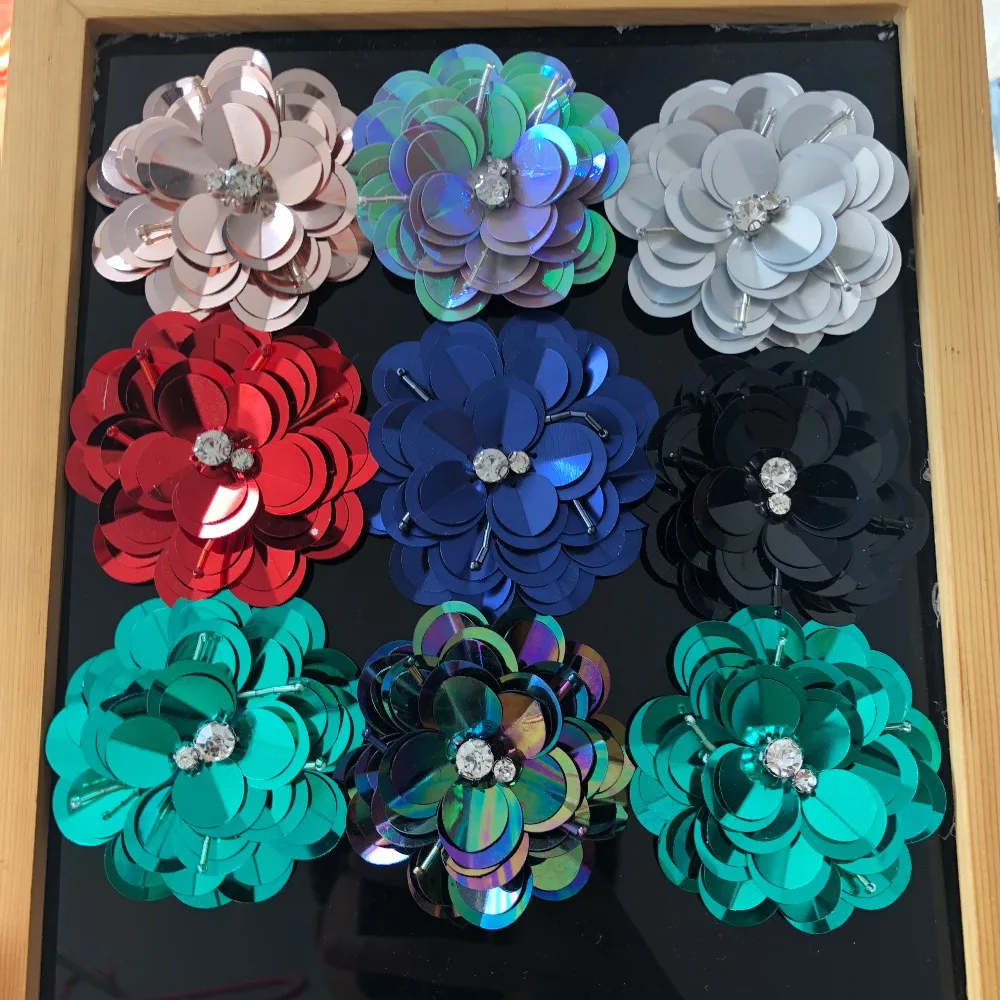 19 farve stor hånd syet perle pailletter patch, 3D Pailletter blomst plaster sko applique DIY tilbehør til dekoration