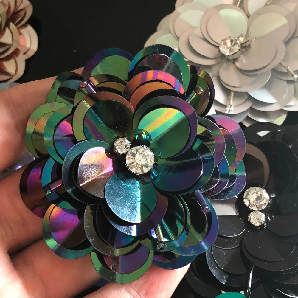 19 farve stor hånd syet perle pailletter patch, 3D Pailletter blomst plaster sko applique DIY tilbehør til dekoration