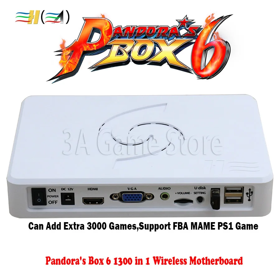 Pandora ' s Box 6 1300 i 1 Trådløs Arcade Controller 2 Spillere, Sort/Grøn/Rød/Blå Farver Konsol joysticket arcade tekken 3D
