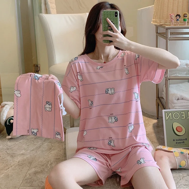 2020 Hot Salg Kvinder Korte Ærmer Damer Pyjamas Sæt Shorts Søde Tegneserie Nattøj Japansk Simple Kort Pyjamas Dame Homewear