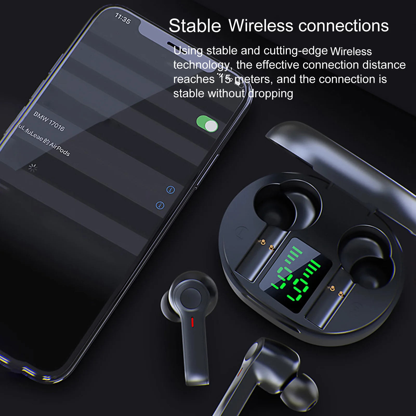 R22 Trådløse Øretelefoner TWS 5.1 Bluetooth-Hovedtelefoner Trådløse Headset Led Display IPX8 Vandtæt 40 Timer HiFi Premium Sound Støj