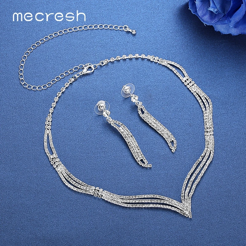 Mecresh Elegante Simuleret Perle Brude Smykker Sæt til Kvinder Krystal Rhinestone Bryllup Halskæde Øreringe Smykker Sæt TL347