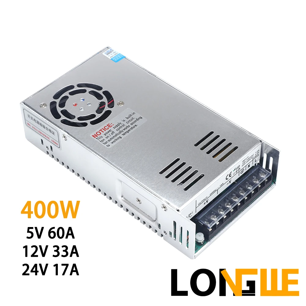LONGWE 400W PSU Skift Strømforsyning Adapter Transformer til LED-Power Forstærker S-400 5V og 12V 24V 215x115x50mm