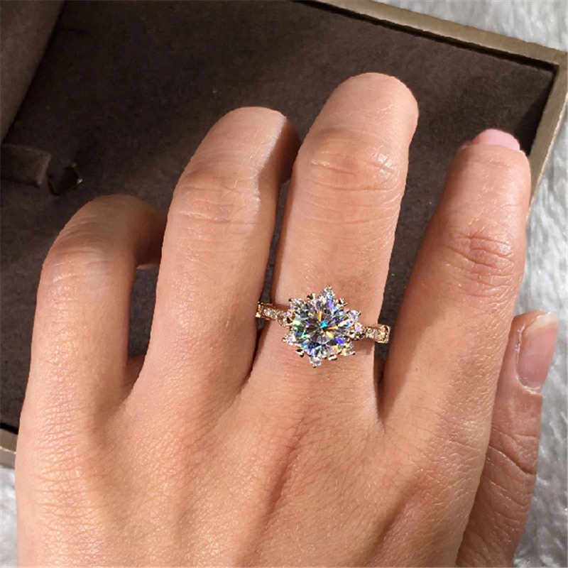 14K Guld 2 Carat Diamant Ring for Kvinder Mode 925 Sølv Farve Smykker Ren Bizuteria Gemstone Anillos De Vielsesring