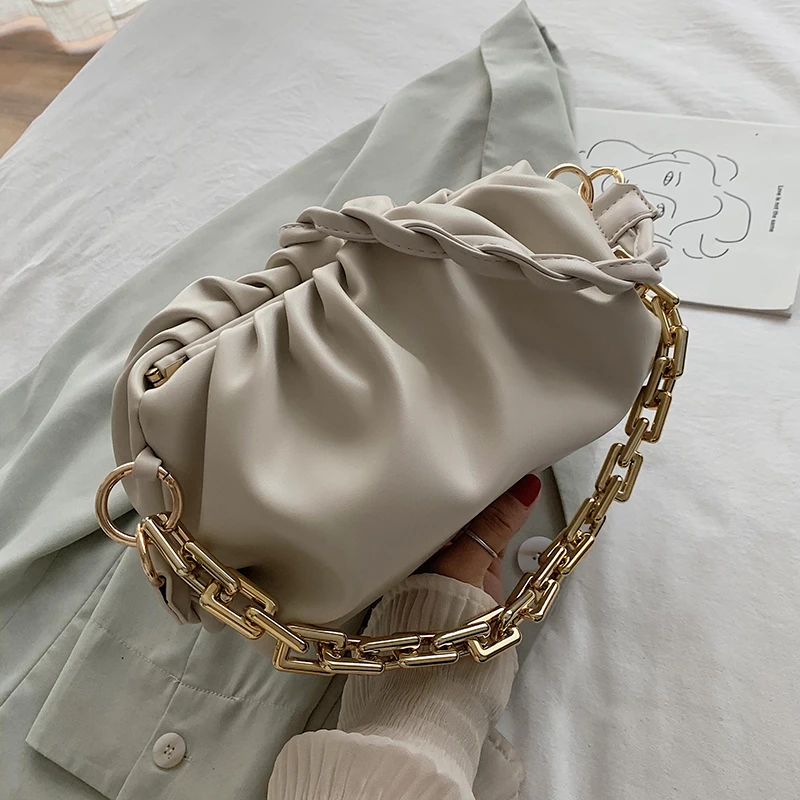 Bølge Strap Bælte Design PU Læder Crossbody Tasker Til Kvinder 2021 Små Guld Metal Skulder Håndtasker Kvindelige Mode